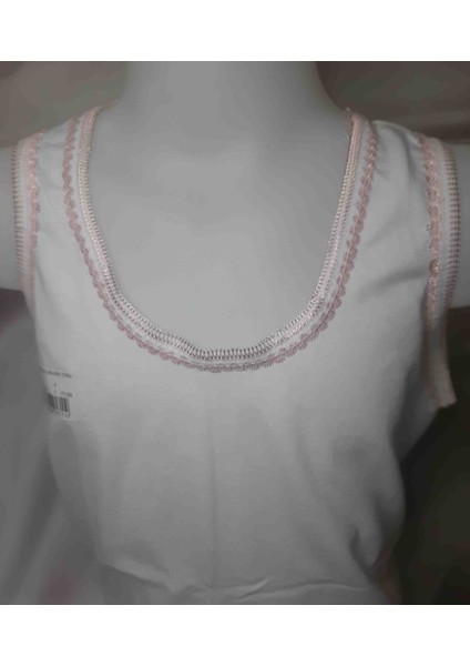 Beyaz Yaka ve Askıları Pudra Renginde Oyalı %100 Pamuk Rahat Kullanışlı Kız Çocuk Atlet fiyatları