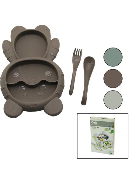 Ayıcık Model=3 Bölmeli Bebek Beslenme Seti 3pcs=mama Kabı-Kaşık-Çatal 500ML Renkli Plst (5047)