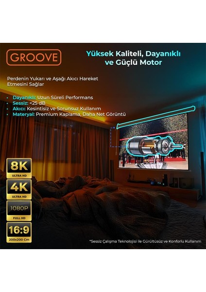 Vizio Pro 200X200CM Blackout Işık Geçirmez Elektrikli Otomatik Kumandalı Projeksiyon Perdesi +Motorlu+Canlı Renkler+Göz Koruması+Leke Tutmaz Projector fırsatları