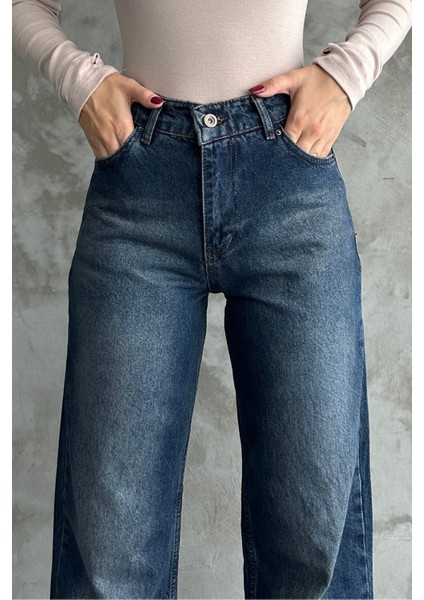 Kadın Yüksek Bel Jean Kot Palazzo Pantolon Tint Kahve / 31