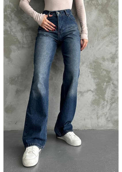 Kadın Yüksek Bel Jean Kot Palazzo Pantolon Tint Kahve / 31