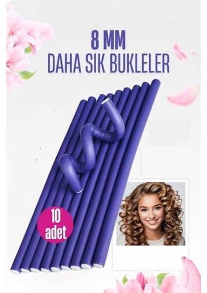 Modacar Sosis Latex Bigudi - Isısız Saç Bigudisi - 10 Adet 8 mm