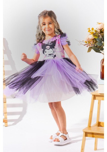 Kuromi Baskılı Kız Çocuk Elbise,doğum Günü,parti Elbisesi 4-9 Yaş