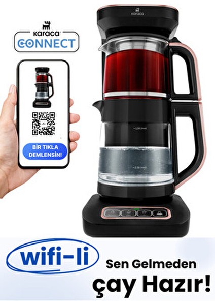 Connect 4'ü 1 Arada Wifi Android-Apple Uzaktan Bağlantılı Cam Çay Makinesi - Filtre Kahve Hazırlama