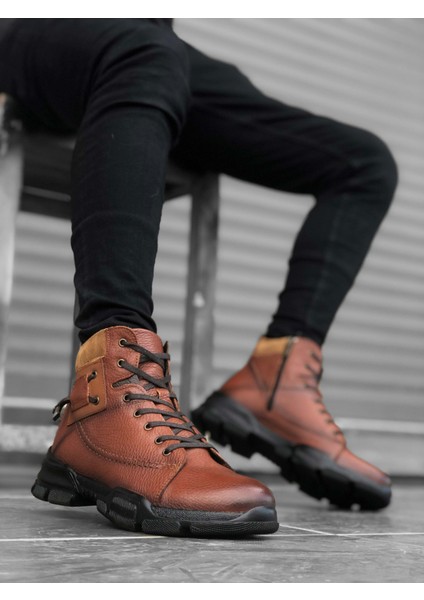 ET0184 Içi Dışı Hakiki Deri Taba Erkek Fermuarlı Yarım Bot fırsatları