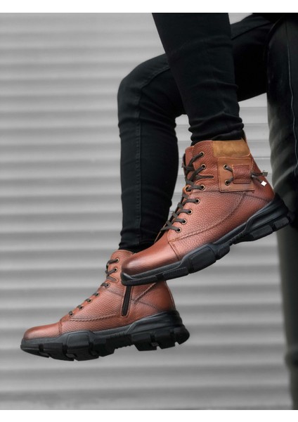 ET0184 Içi Dışı Hakiki Deri Taba Erkek Fermuarlı Yarım Bot indirimleri