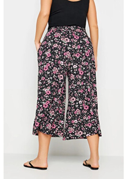 Büyük Beden Kadın Desenli Bol Kesim Likralı Kapri Pantolon 145046 Çiçekli Polyester indirimleri