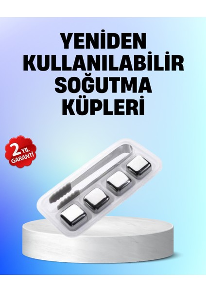 Yeniden Kullanılabilir 304 Çelik Metal Buz Küpleri 4'lü Set
