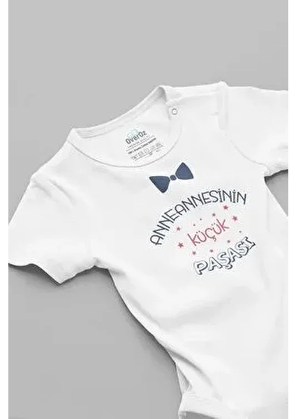 Organik %100 Pamuk Anneannesinin Küçük Paşası Yazılı Bebek Body Badi Çıtçıtlı Zıbın 5755