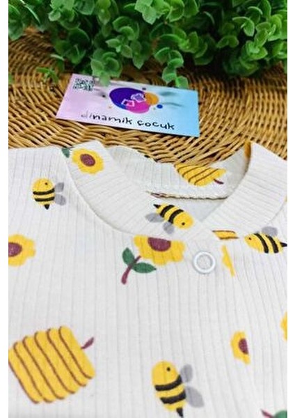 Unısex Bebek Safari ve Arı Baskılı Çıtçıtlı Yenidoğan Bebek Tulumu %100 Pamuk Esnek 1-3-6 Aylık