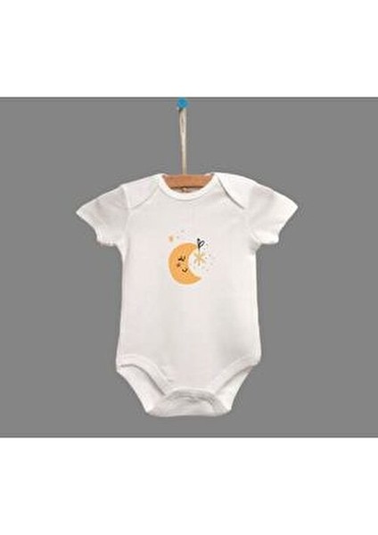 %100 Organik Pamuk 3'lü Kısa Kollu Zıbın Unisex Ay Baskılı Temalı Ürün fırsatları