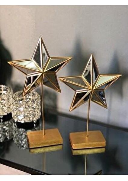 2'li Yıldız Superstar Gold Altın Şık Tasarım Ev Ofis Aynalı Yıldız Obje Biblo Büyük Boy Dekoratif modelleri