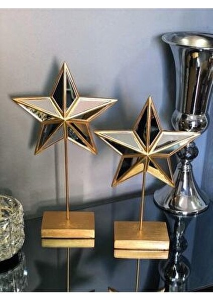 2'li Yıldız Superstar Gold Altın Şık Tasarım Ev Ofis Aynalı Yıldız Obje Biblo Büyük Boy Dekoratif indirimleri