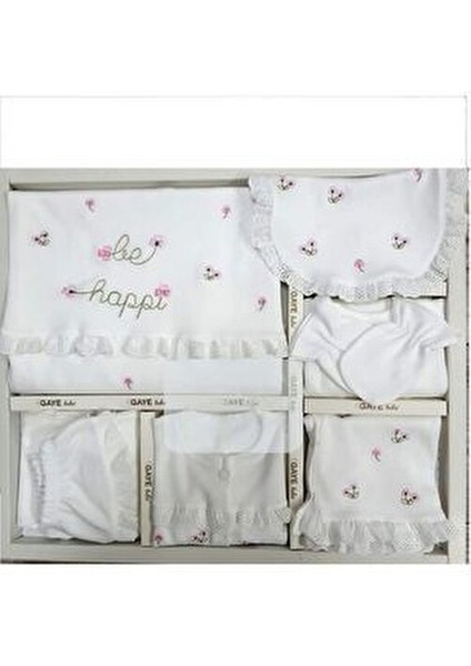 Be Happy Çiçek Nakışlı Güpür Detaylı %100 Pamuk Antibakteriyel 10'lu Hastane Çıkış Seti