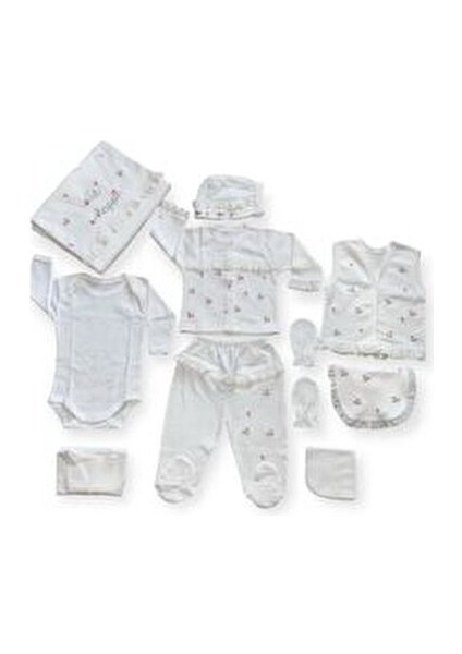 Be Happy Çiçek Nakışlı Güpür Detaylı %100 Pamuk Antibakteriyel 10'lu Hastane Çıkış Seti fiyatları