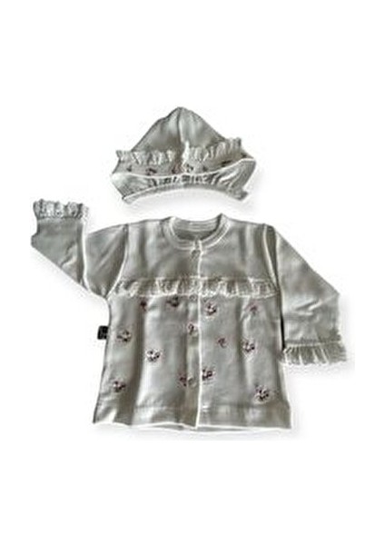 Be Happy Çiçek Nakışlı Güpür Detaylı %100 Pamuk Antibakteriyel 10'lu Hastane Çıkış Seti modelleri