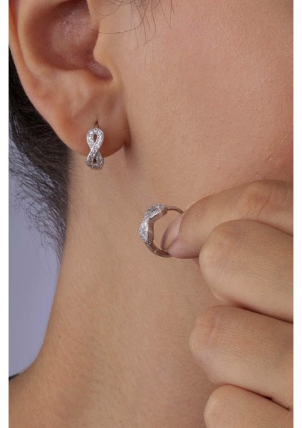 Sonsuzluk Model Beyaz Altın Kaplama Gümüş Tamtur Kadın Küpe modelleri