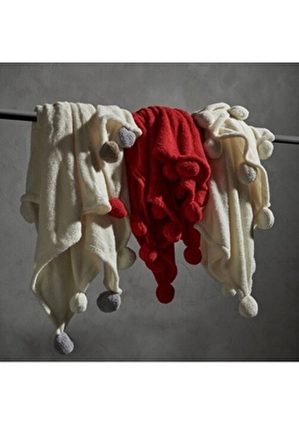 Ponponlu Diz Üstü Battaniye Kırmızı 130X160 modelleri