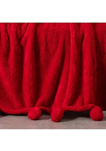 Ponponlu Diz Üstü Battaniye Kırmızı 130X160 indirimleri