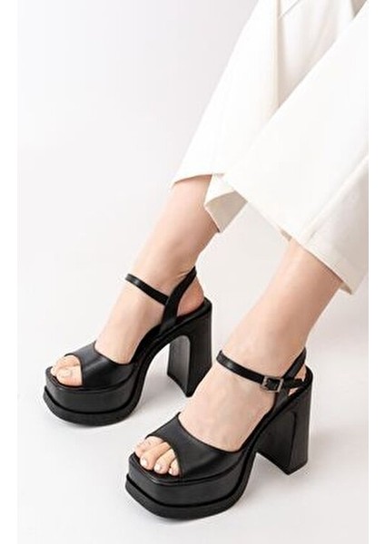 Kadın Tek Bantlı (12cm) Platformlu Topuklu Ayakkabı siyah