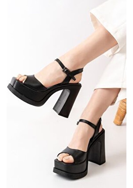 Kadın Tek Bantlı (12cm) Platformlu Topuklu Ayakkabı siyah fiyatları