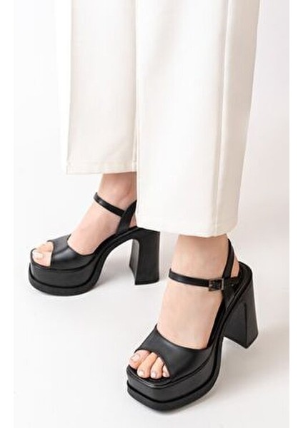 Kadın Tek Bantlı (12cm) Platformlu Topuklu Ayakkabı siyah modelleri