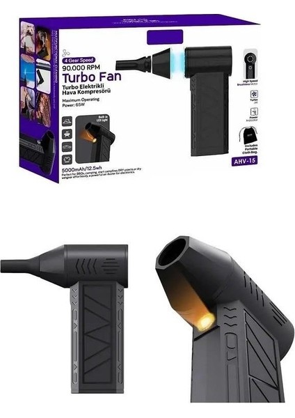 Ahv-15 Şarjlı Mini Turbo Elektrikli Hava Kompresörü
