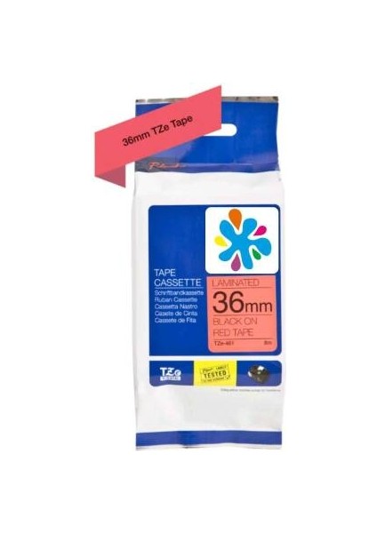 TZE-461 Kırmızı Üzerine Siyah Laminasyonlu Muadil Etiket 36MM x 8mm