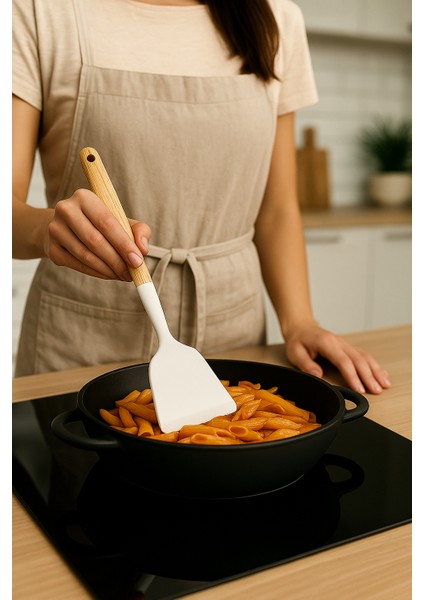 Silikon Servis Spatula Yanmaz Yapışmaz Isıya Dayanıklı Mutfak Spatulası Bambu Saplı 32 cm fiyatları