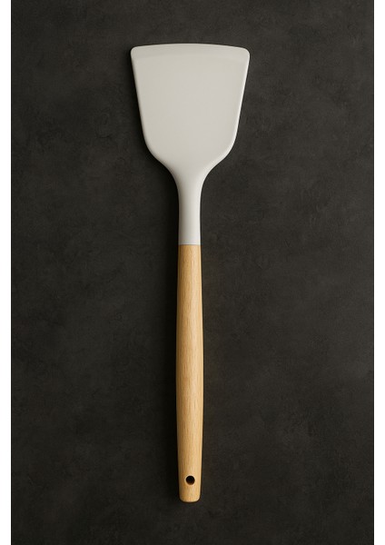 Silikon Servis Spatula Yanmaz Yapışmaz Isıya Dayanıklı Mutfak Spatulası Bambu Saplı 32 cm indirimleri