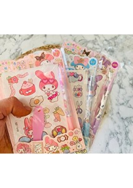 1ADET Sanrio Kawaii Figürlü Sticker Kalem Sapatula Seti My Melodi Kuromi Renk Seçenekli Set