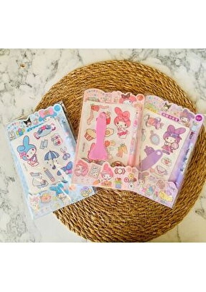 1ADET Sanrio Kawaii Figürlü Sticker Kalem Sapatula Seti My Melodi Kuromi Renk Seçenekli Set
