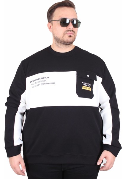 Mocgrande Büyük Beden Bisiklet Yaka Cepli Sweat Double Face Pike 25702 Sıyah