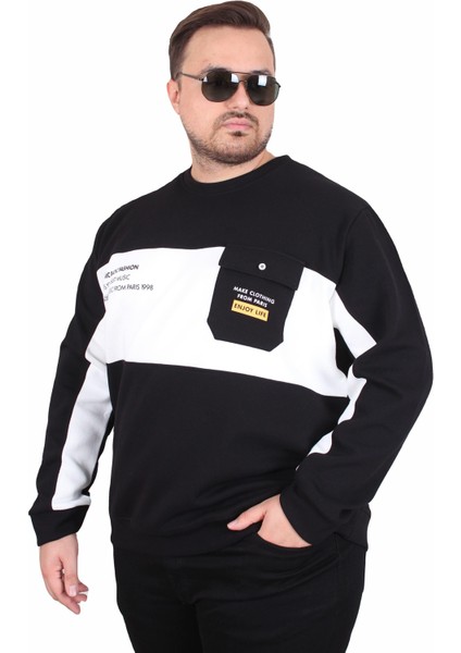 Mocgrande Büyük Beden Bisiklet Yaka Cepli Sweat Double Face Pike 25702 Sıyah modelleri