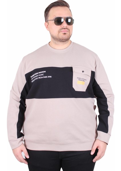 Mocgrande Büyük Beden Bisiklet Yaka Cepli Sweat Double Face Pike 25702 Bej