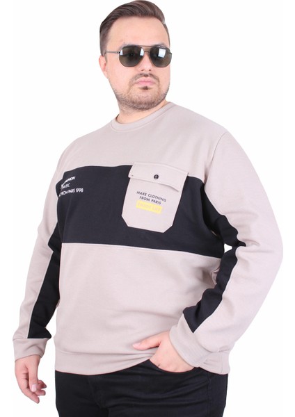 Mocgrande Büyük Beden Bisiklet Yaka Cepli Sweat Double Face Pike 25702 Bej modelleri