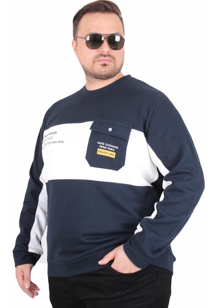 Mocgrande Büyük Beden Bisiklet Yaka Cepli Sweat Double Face Pike 25702 Lacıvert modelleri