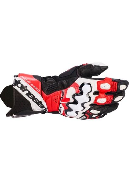 Gp Plus R V3 Korumalı Deri Motosiklet Eldiveni Siyah Kırmızı Beyaz