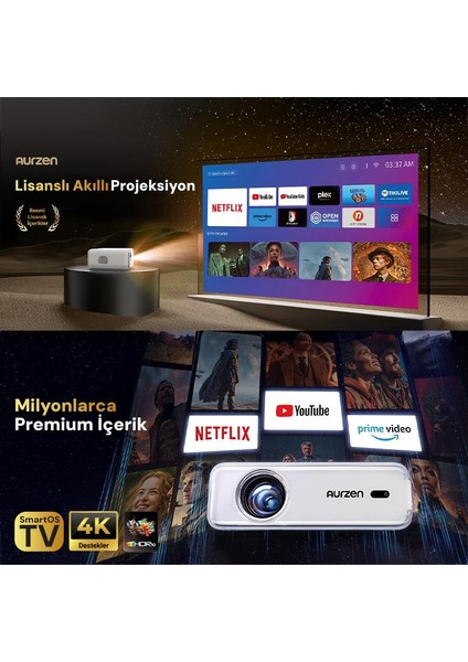 Aurzen D1 Smart Tv 4K Destekli Projeksiyon Cihazı +HDR10+AUTO Focus+Auto Keystone+6g Wifi+6.1bt+Dolby Ses Sistemi - Ps5/ps4/xbox fiyatları