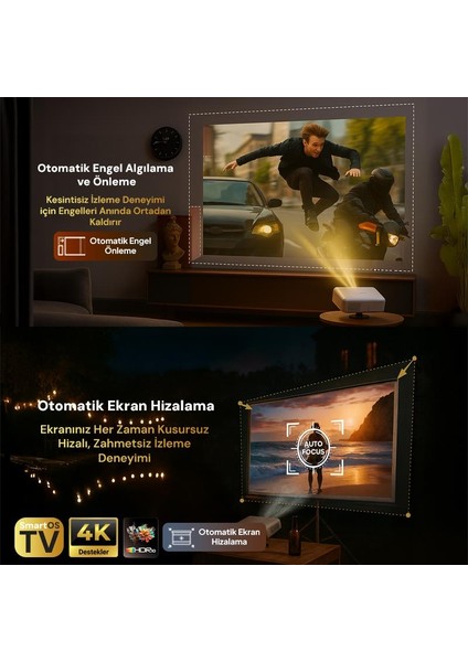 Aurzen D1 Smart Tv 4K Destekli Projeksiyon Cihazı +HDR10+AUTO Focus+Auto Keystone+6g Wifi+6.1bt+Dolby Ses Sistemi - Ps5/ps4/xbox fırsatları
