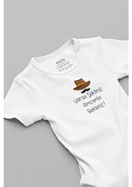 Organik %100 Pamuk Amcamla Bekleriz Baskılı Bebek Body Çıtçıtlı Badi Zıbın Tulum 5881-AMCA