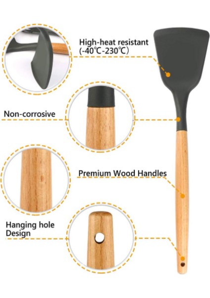 Silikon Servis Spatula Yanmaz Yapışmaz Isıya Dayanıklı Mutfak Spatulası Bambu Saplı 32 cm fiyatları