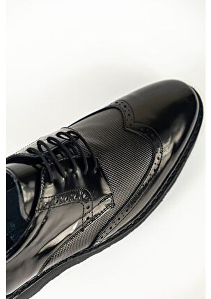 4297 Erkek Siyah Rugan Ortopedik Deri Yumuşak Taban Ayakkabı