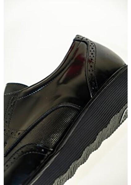 4297 Erkek Siyah Rugan Ortopedik Deri Yumuşak Taban Ayakkabı