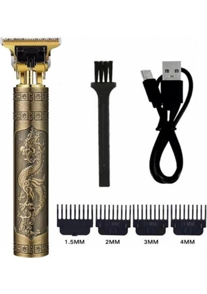 Vintage Görünümlü Güçlü 4 Farklı Başlıklı USB Şarjlı Manuel Tıraş Makinası