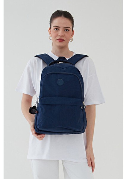 Unisex Krinkıl Su Geçirmez Kumaş Büyük Çok Gözlü Okul Seyahat Sırt Çantası Rosso Collina Lacivert fiyatları