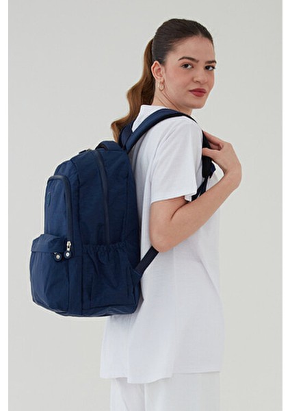 Unisex Krinkıl Su Geçirmez Kumaş Büyük Çok Gözlü Okul Seyahat Sırt Çantası Rosso Collina Lacivert modelleri