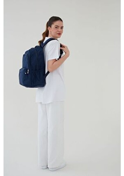 Unisex Krinkıl Su Geçirmez Kumaş Büyük Çok Gözlü Okul Seyahat Sırt Çantası Rosso Collina Lacivert indirimleri