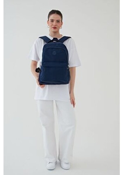 Unisex Krinkıl Su Geçirmez Kumaş Büyük Çok Gözlü Okul Seyahat Sırt Çantası Rosso Collina Lacivert