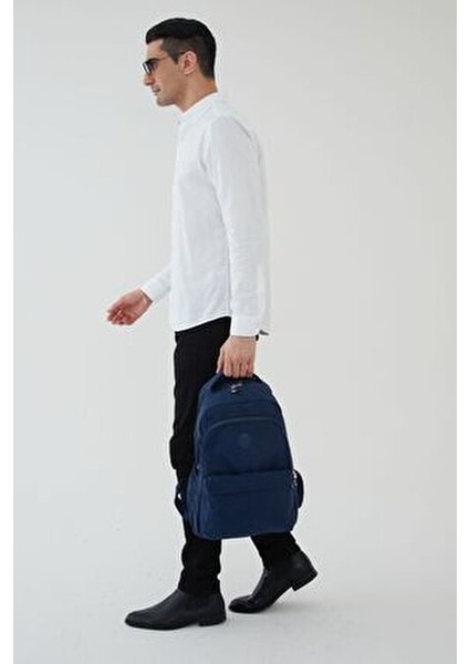 Unisex Krinkıl Su Geçirmez Kumaş Büyük Çok Gözlü Okul Seyahat Sırt Çantası Rosso Collina Lacivert